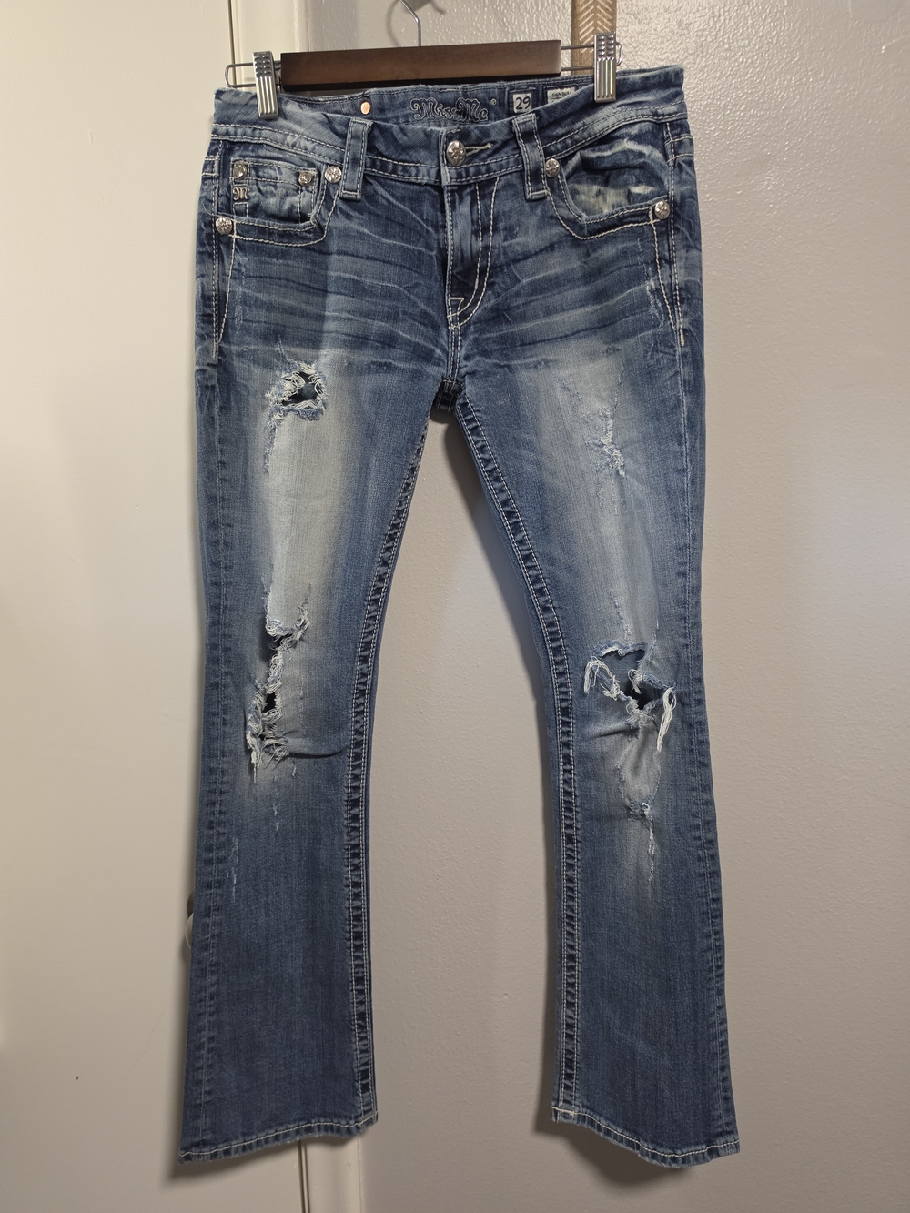 Miss Me Signature Slim Boot Cross Pocket Jeans Size 29 Distressed Y2K Style